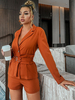Ensembles Tailleurs Deux Pièces Femme Blazer à Col Revers avec Manches Longues Shorts Coupe Cintrée à Lacets Unicolore