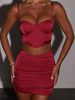 Ensembles Tailleurs Deux Pièces Femme Taille Haute avec Bretelles Jupe Unicolore Sexy