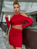 Ensembles Tailleurs Deux Pièces Femme Taille Haute avec Manches Longues à Col Rond avec Epaule Dénudée Jupe Courte Sexy