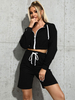 Ensembles Tailleurs Deux Pièces Femme Taille Haute Sweat à Capuche avec Manches Longues Shorts Coupe Cintrée à Lacets Bicolores