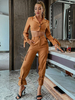 Ensembles Tailleurs Deux Pièces Taille Haute avec Bretelles avec Manches Longues Pantalons Longs Bas Volant Unicolore