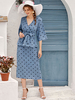 Ensembles Top et Jupe Femmes Imprimés Les Pois Top à Col V avec Manches Mi-longues Volantes Bas Evasée Coupe Cintrée à Lacets Jupes Longues Moulantes Bicolores