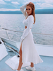 Ensembles Top et Jupe Femmes Top Taille Haute à Col Rond avec Manches Longues Jupe Longue Fente Latérale Bas Evasée Unicolore