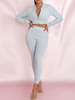 Ensembles Top et Pantalons en Velours Femmes Imprimés les Mots à Col V avec Manches Longues Fermeture à Zip Pantalons Moulants Unicolore