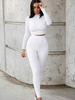 Ensembles Top et Pantalons Femmes Elastique Top Taille Haute à Col Rond avec Manches Longues Pantalons Moulants Unicolore