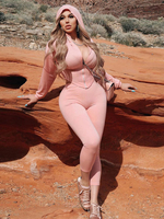 Ensembles Top et Pantalons Femmes Top à Capuche avec Manches Longues à Col Décolleté en V Taille Haute Pantalons Moulants Unicolore Sexy