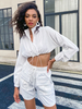 Ensembles Top et Pantalons Femmes Top avec Col Montant avec Manches Longues Taille Haute à Lacets Pantalons Courtes Shorts Coupe Cintrée à Lacets Elastique avec Poches Unicolore