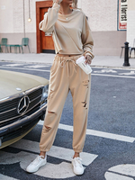 Ensmebles Deux Pièces Femme Sweat à Col Rond avec Manches Longues Pantalons Longs Unicolore