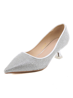 Escarpin de mariage en tissu à paillettes argentées strass bout pointu talon aiguille chaussures de mariée