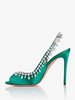 Escarpins à bride arrière en satin à bout ouvert et strass chaussures de fête à talons hauts