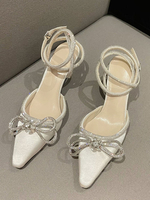 Escarpins à Lacets à Talons Hautes Femmes en Paillettes à Cuir Synthétique avec Bout Pointu Décors avec Noeud Unicolore