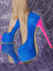 Escarpins à plateforme en daim bleu bout rond talons hauts sexy