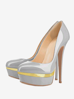 Escarpins à plateforme gris à talons hauts et bout rond chaussures habillées à enfiler