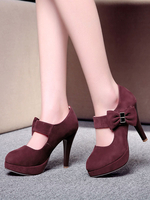 Escarpins à plateforme pour femmes Bout rond Nœuds Talon aiguille Rouge foncé Marry Jane Chaussures à talons hauts