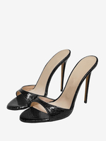 Escarpins à talons aiguilles à bout rond pour femmes en cuir PU