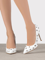 Escarpins à talons aiguilles et bout pointu pour femme avec détails en métal et cuir synthétique