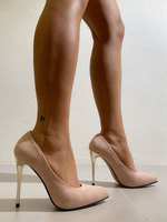 Escarpins à talons aiguilles pour femmes en cuir suédé; talons sexy à enfiler roses