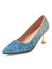 Escarpins à talons chaton bleus à bout pointu; chaussures de soirée pour femme