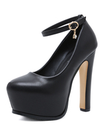 Escarpins à Talons Hautes avec Plateforme à Cuir Synthétique avec Bout Pointu Décors avec Boucles Unicolore
