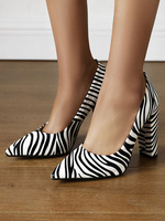 Escarpins à Talons Hautes Femmes à Cuir Synthétique Imprimés Animal Zèbre avec Bout Pointu Bicolores Sexy