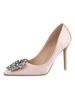 Escarpins à Talons Hautes Fins en Satin en Paillette à Bout Pointu à Cuir Synthétique Unicolore Chaussure de Soirée