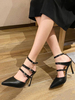 Escarpins à Talons Hautes Fins Femmes à Cuir Synthétique à Lacets avec Bout Pointu avec Boucles Unicolore