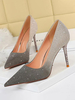 Escarpins à Talons Hautes Fins Femmes à Cuir Synthétique avec Paillettes avec Bout Pointu Un Dégradé de Gris Unicolore