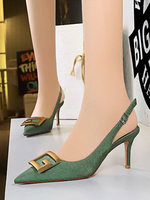 Escarpins à Talons Hautes Fins Femmes à Cuir Synthétique en Crôute Décors avec Boucles Métals avec Bout Pointu Unicolore