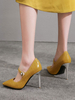 Escarpins à Talons Hautes Fins Femmes à Cuir Synthétique Vernis avec Bout Pointu Décors avec Boutons Unicolore