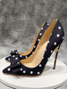 Escarpins à Talons Hautes Fins Imprimés les Pois à Cuir Synthétique et Satins avec Bout Pointu Décors avec Noeud Bicolores