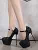 Escarpins à Talons Hautes Fins Sexy avec Plateforme à Cuir Synthétique Cousu les Paillettes avec Bout Rond à Lacets avec Boucles Unicolore