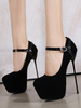 Escarpins à Talons Hautes Fins Sexy avec Plateforme à Cuir Synthétique en Crôute avec Bout Rond à Lacets avec Boucles Unicolore