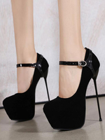 Escarpins à Talons Hautes Fins Sexy avec Plateforme à Cuir Synthétique en Crôute avec Bout Rond à Lacets avec Boucles Unicolore