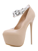 Escarpins à Talons Hautes Fins Sexy Femmes avec Plateforme à Cuir Synthétique avec Bout Rond avec Chaîne Métal Unicolore