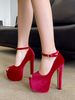Escarpins à Talons Hautes Sexy avec Plateforme Femmes à Cuir Synthétique en Crôute à Lacets avec Bout Ouvert Unicolore
