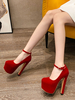 Escarpins à Talons Hautes Sexy avec Plateforme Femmes à Cuir Synthétique en Crôute à Lacets avec Bout Rond Unicolore