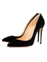 Escarpins à talons hauts en cuir suédé noir Bout pointu Talon aiguille Escarpins à enfiler