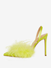 Escarpins à talons hauts en satin et fausses plumes à bout pointu pour femmes
