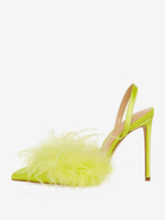 Escarpins à talons hauts en satin et fausses plumes à bout pointu pour femmes