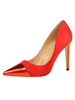 Escarpins à talons hauts en satin rouge à bout pointu et patchwork pour femmes