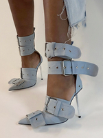 Escarpins à talons hauts et bout pointu avec bride boucle à la cheville pour femmes