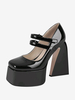 Escarpins à talons hauts femmes chaussures à boucle chics bout carré talon épais cuir PU