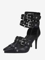 Escarpins à talons hauts noirs à bout pointu et boucle chaussures femme