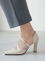 Escarpins à talons hauts pour femmes Bout pointu réglable Talon épais Blanc écru