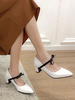 Escarpins à talons hauts pour femmes; nœuds blancs; bout pointu Marry Jane