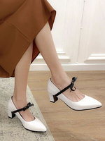 Escarpins à talons hauts pour femmes; nœuds blancs; bout pointu Marry Jane