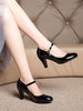 Escarpins à Talons Mary Jane Mi-Hautes Femmes à Cuir Synthétique Vernis avec Bout Carré Unicolore Décors avec Boucles