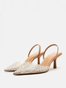 Escarpins à talons mi-bas pour femmes avec strass et bout pointu style streetwear blanc