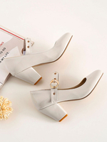 Escarpins à talons mi-bas pour femmes Vintage Mary Jane Retro à bout rond Escarpins à talons épais