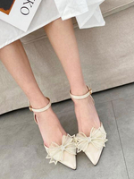 Escarpins à Talons Mi-hautes Fins Femmes à Cuir Synthétique avec Bout Pointu Décors avec Noeud en Dentelles Unicolore